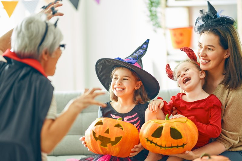 family celebrating Halloween